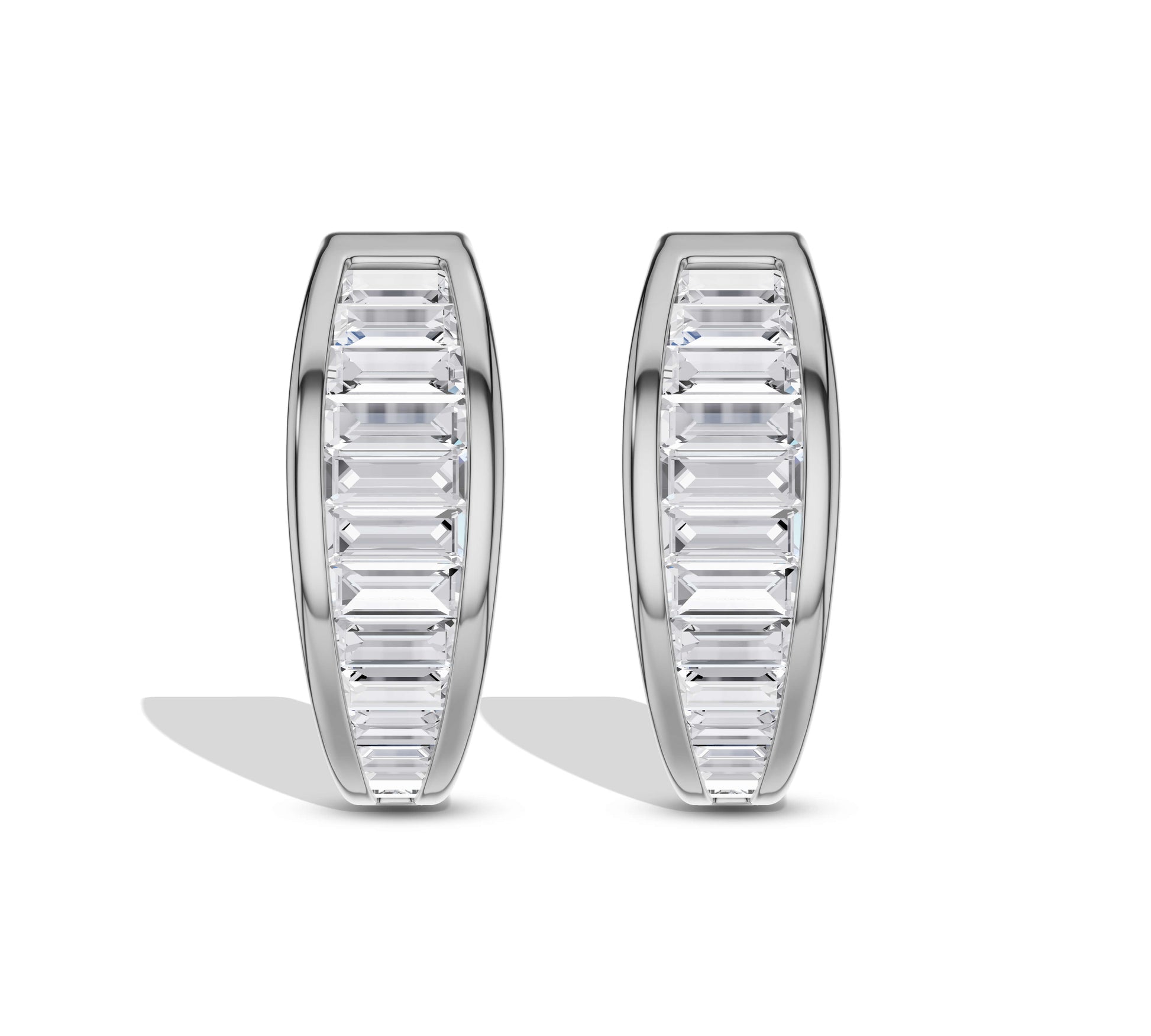 White gold baguette cut diamond hoops