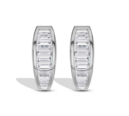 White gold baguette cut diamond hoops