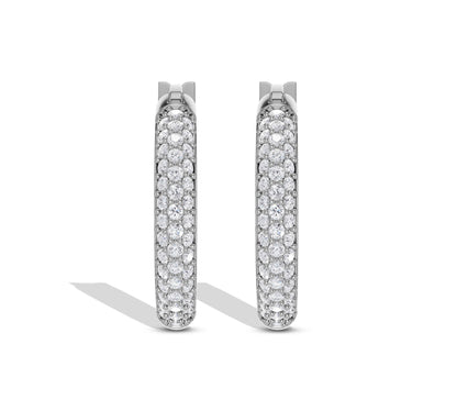 Triple row pave diamond hoops