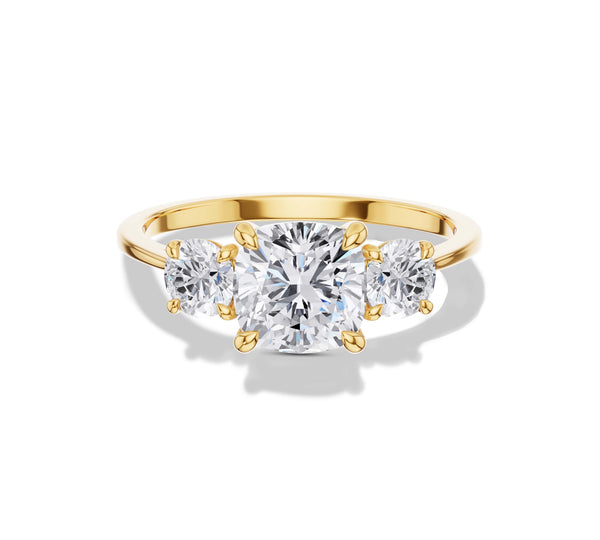 Cushion and Round Three Stone Diamond Ring