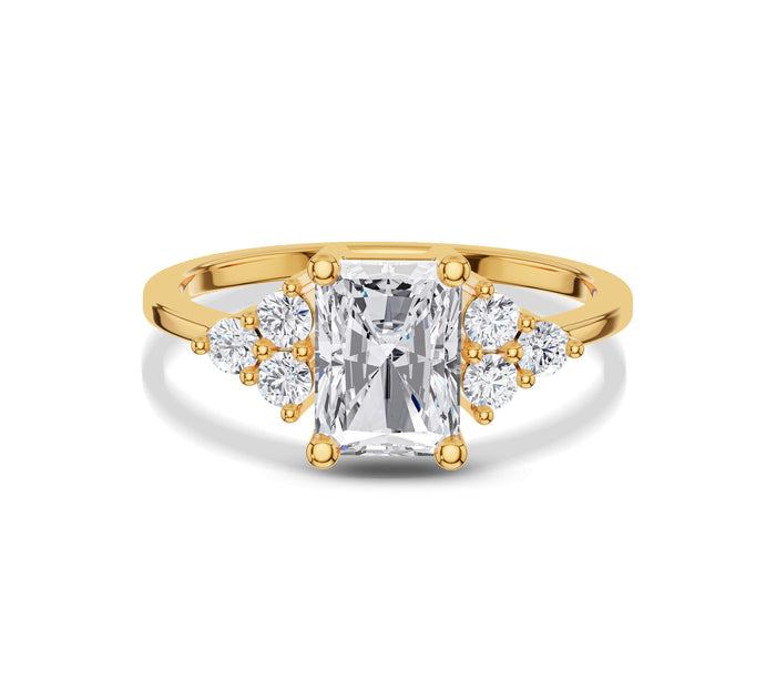 Radiant Cut Diamond Ring with Cluster Side Stones