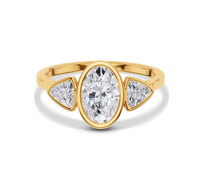 Oval Diamond Ring with Trillion Side Stones