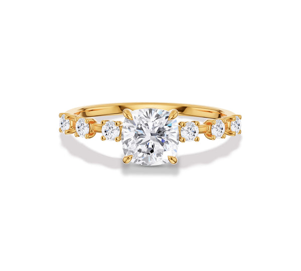 Cushion Cut Diamond with Space Side Stone Ring
