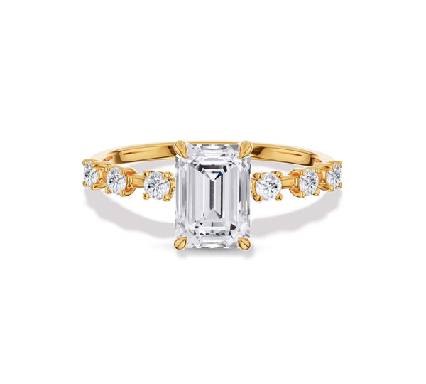 Emerald Diamond Engagement Ring with Side Stone