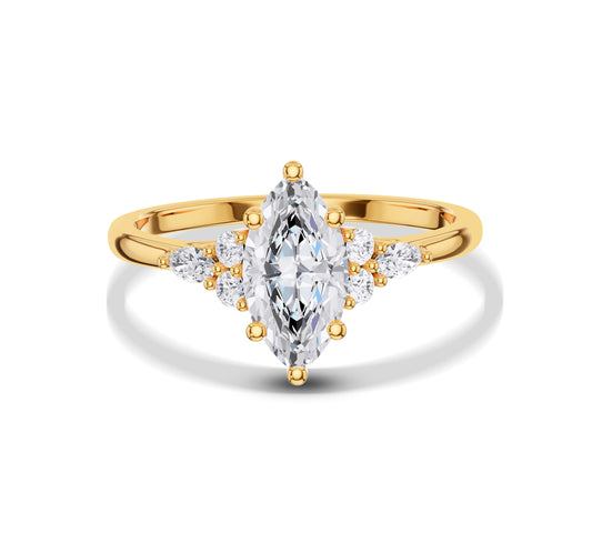 Marquise diamond ring with clusters in yellow gold