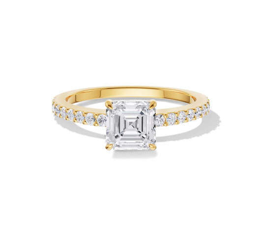 pave engagement rings in yellow gold