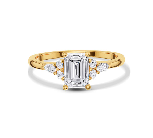 Emerald Cut Trio Side Diamond Engagement Ring