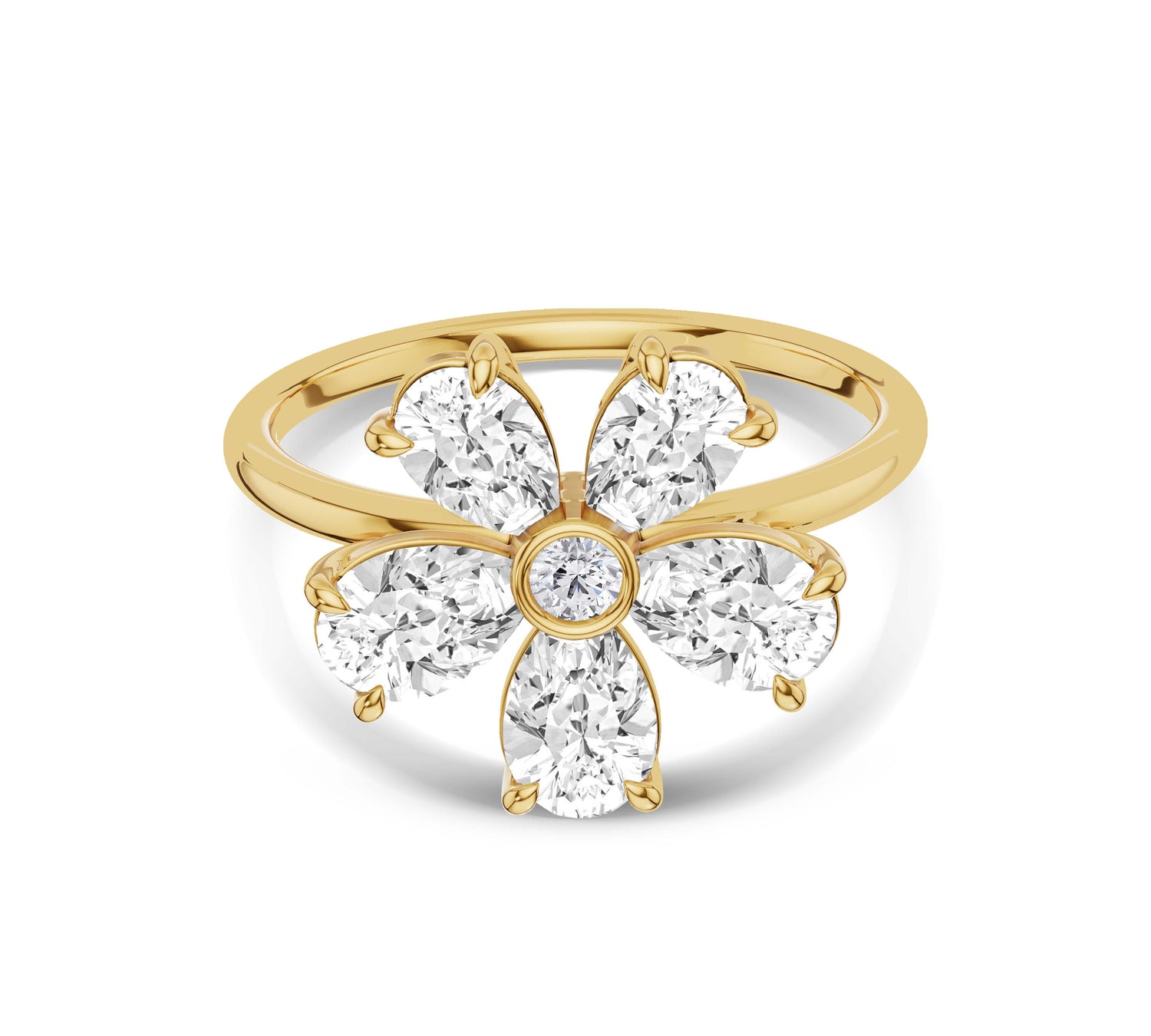 Yellow gold flower diamond ring