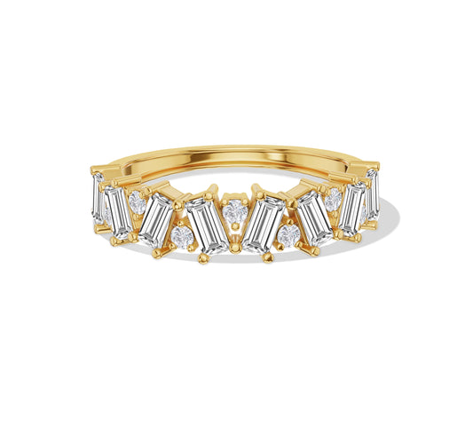 Yellow gold ring with baguette diamonds