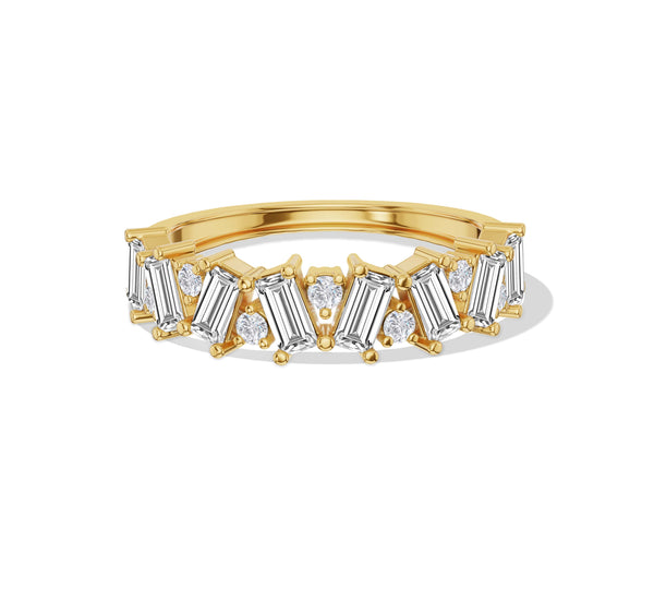 Baguette and Round Diamond Staggered Band