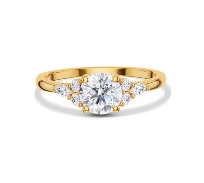 Round lab grown diamond ring with floral cluster side stones