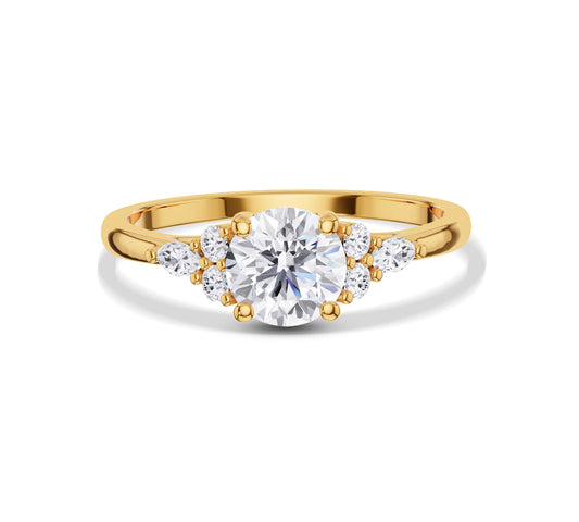 Round lab grown diamond ring with floral cluster side stones