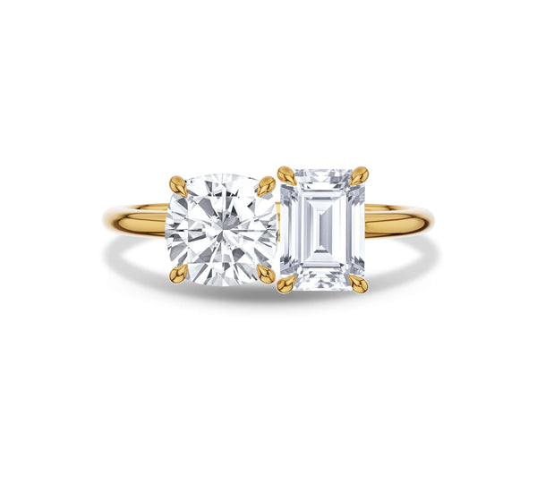 Cushion & Emerald Cut Lab Diamond Toi et Moi Ring