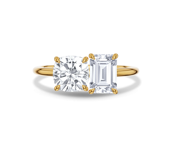 Cushion & Emerald Cut Lab Diamond Toi et Moi Ring