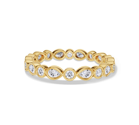 Yellow gold full eternity band with bezel set diamonds