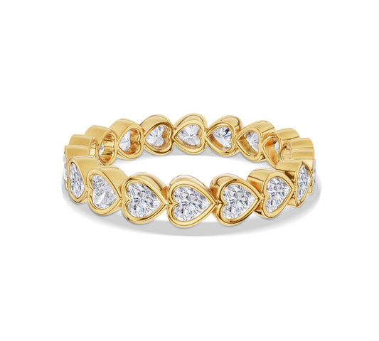Yellow gold heart brilliant cut diamond eternity band