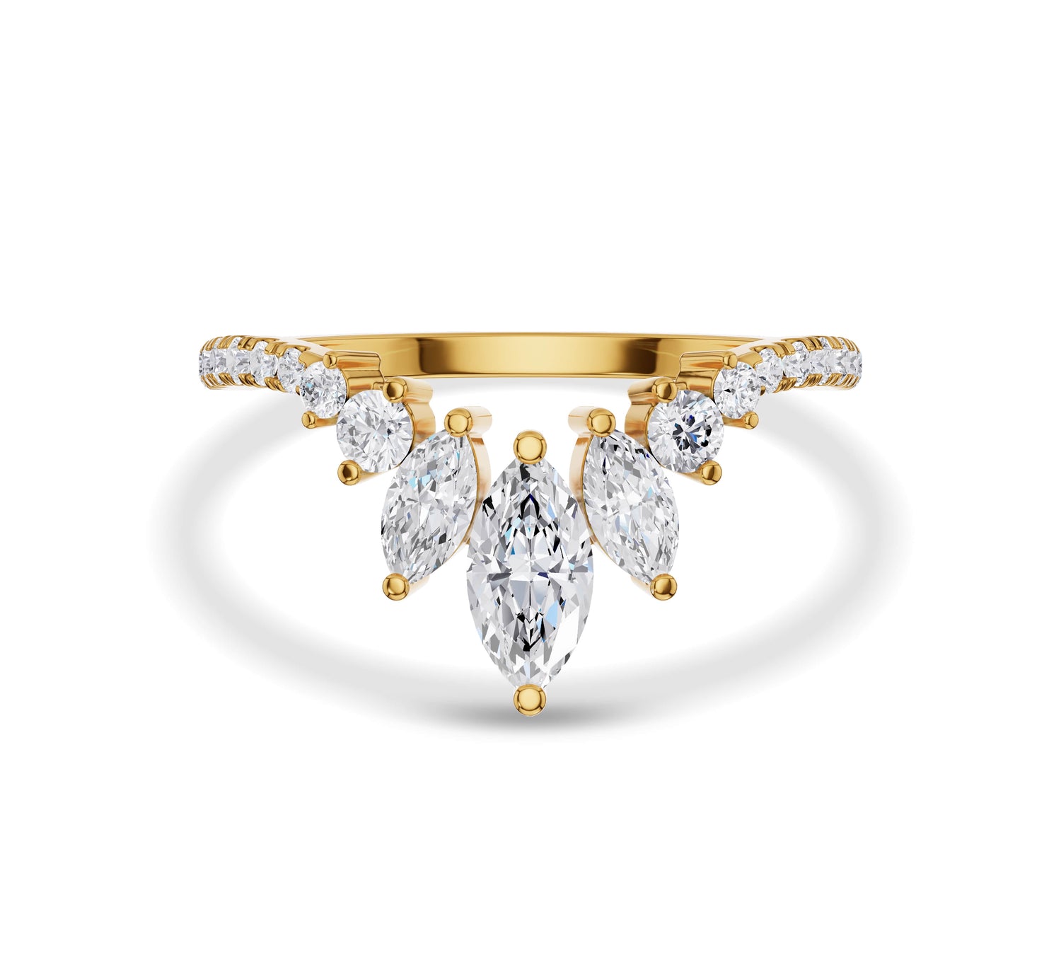 Marquise cluster diamond engagement ring in yellow gold