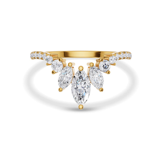 Marquise cluster diamond engagement ring in yellow gold