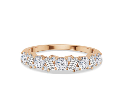 rose gold baguette and round diamond ring
