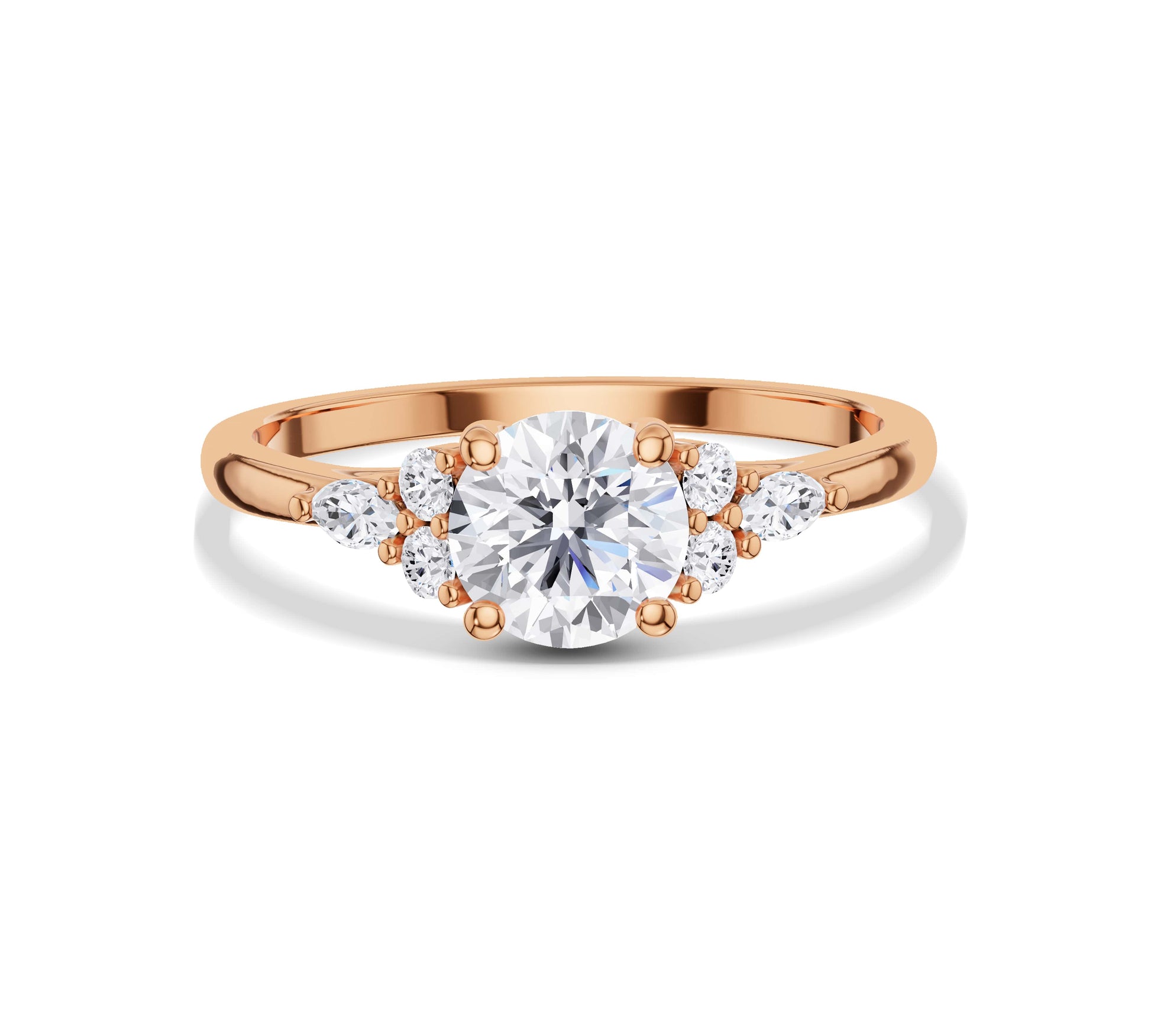 Lab created round diamond ring with vintage-inspired side stones
