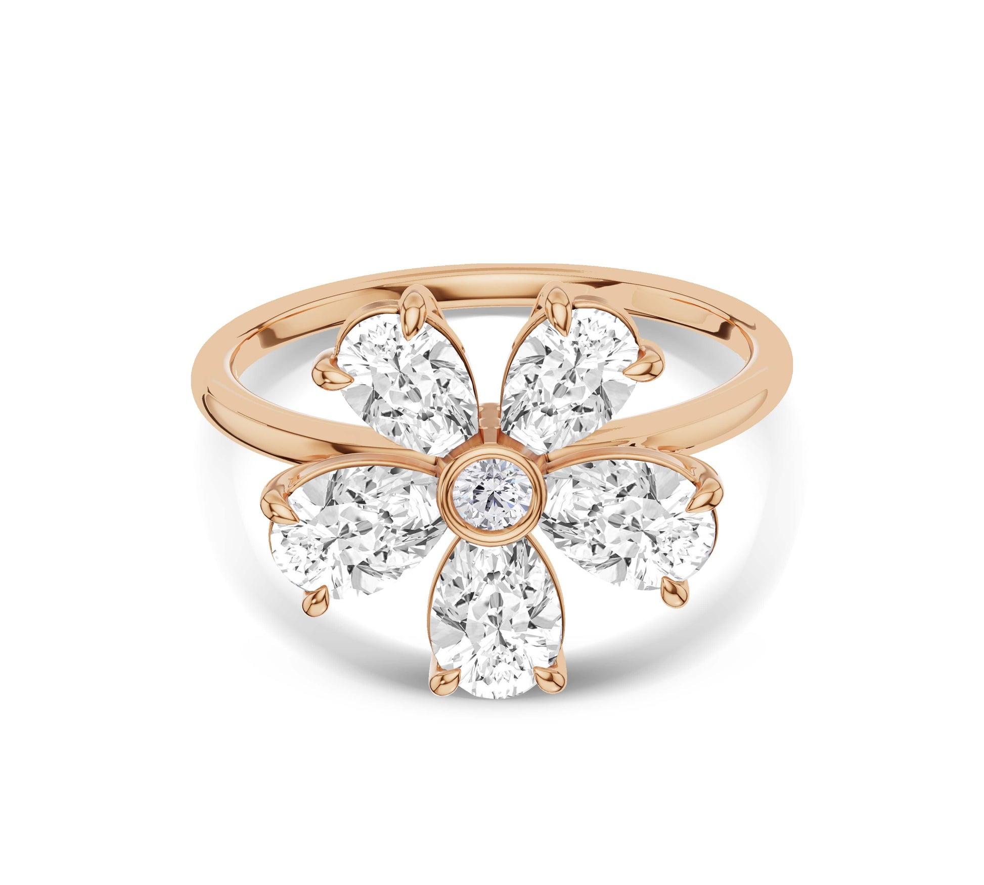Diamond cluster flower ring in gold