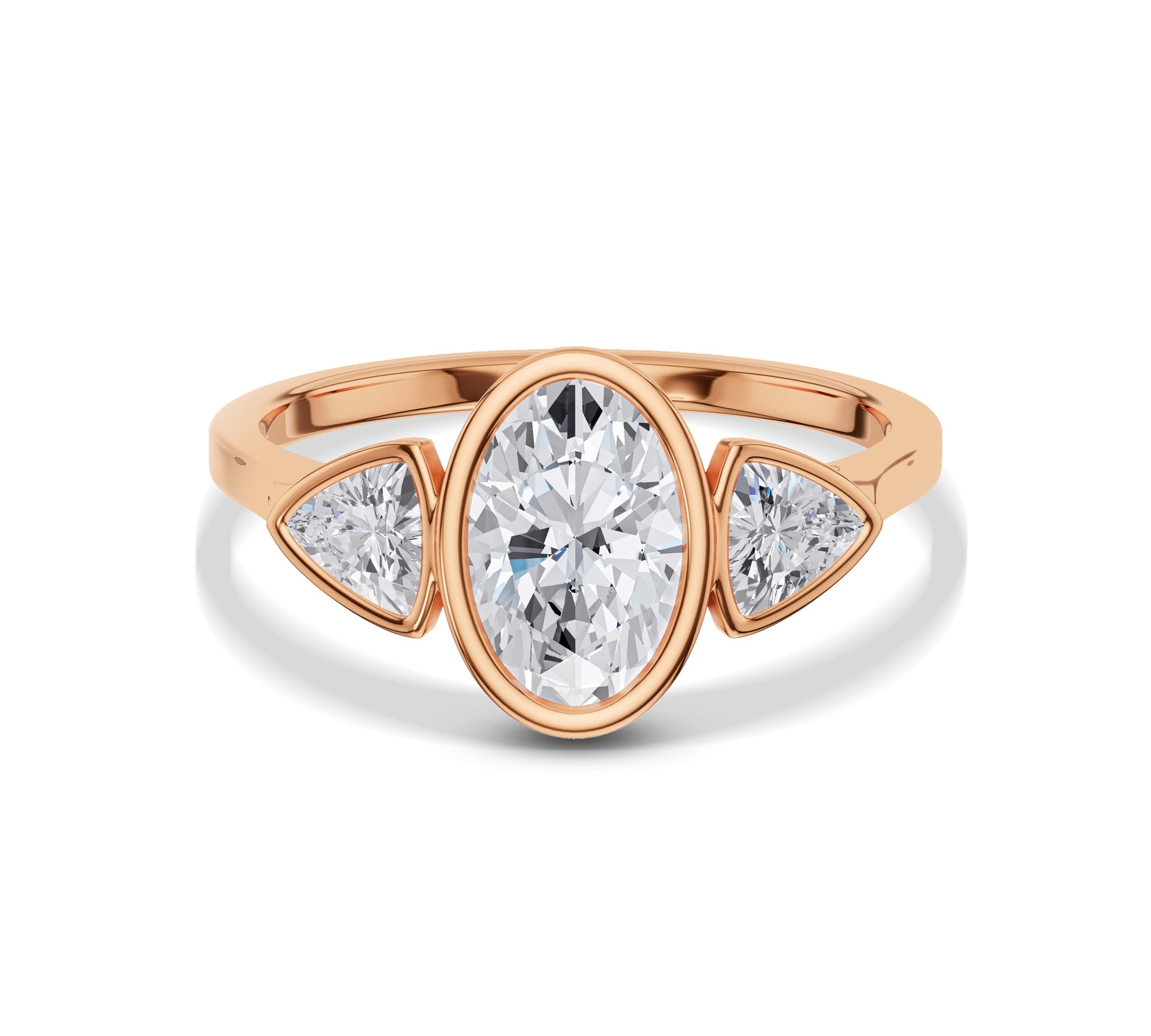Rose gold oval engagement ring with side shields
