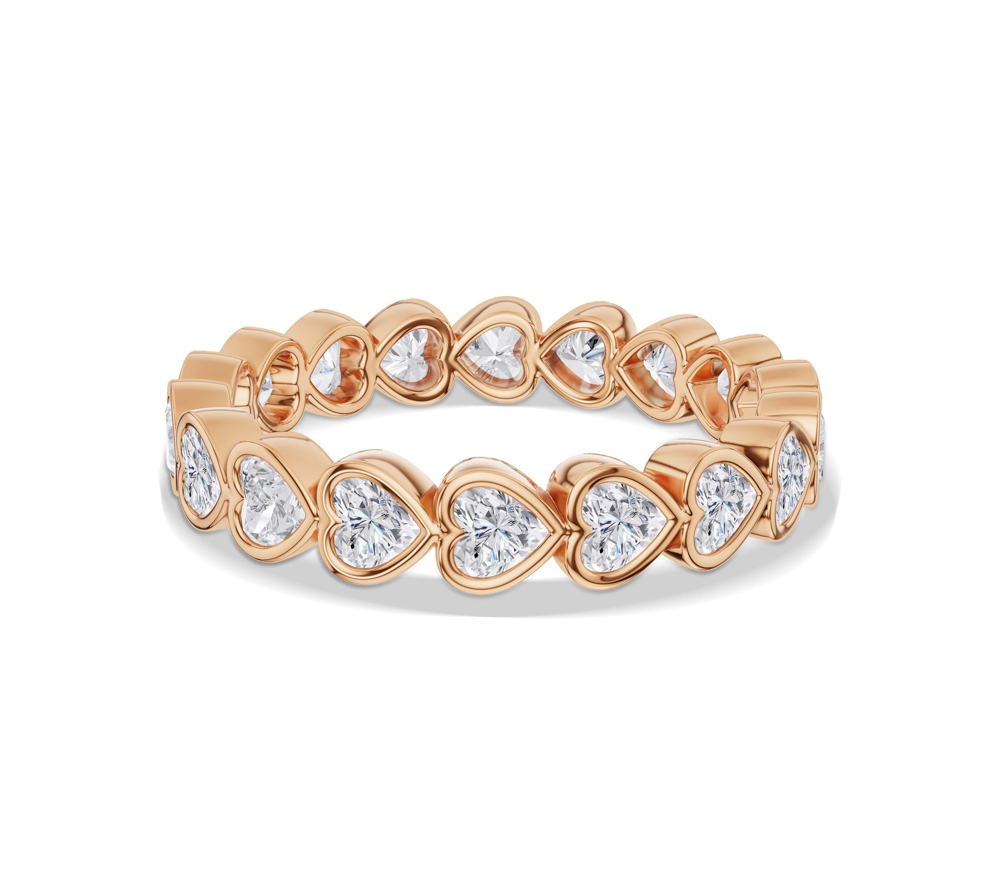 heart diamond eternity ring in rose gold setting