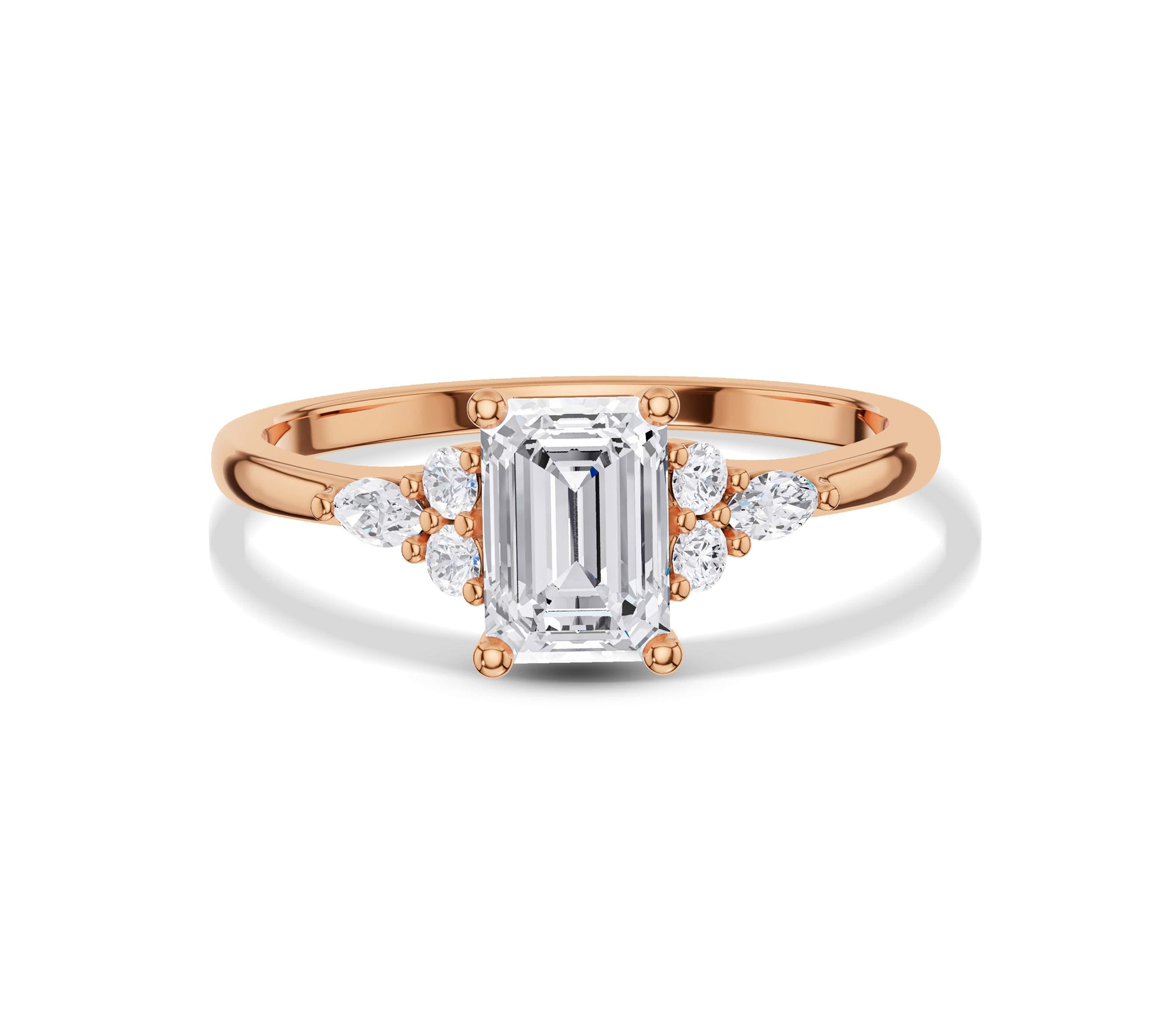 Emerald cut diamond engagement ring in rose gold setting