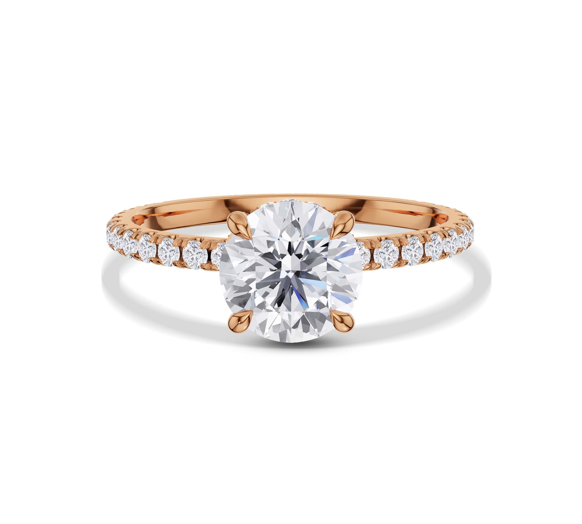 Hidden halo diamond ring in 14k rose gold