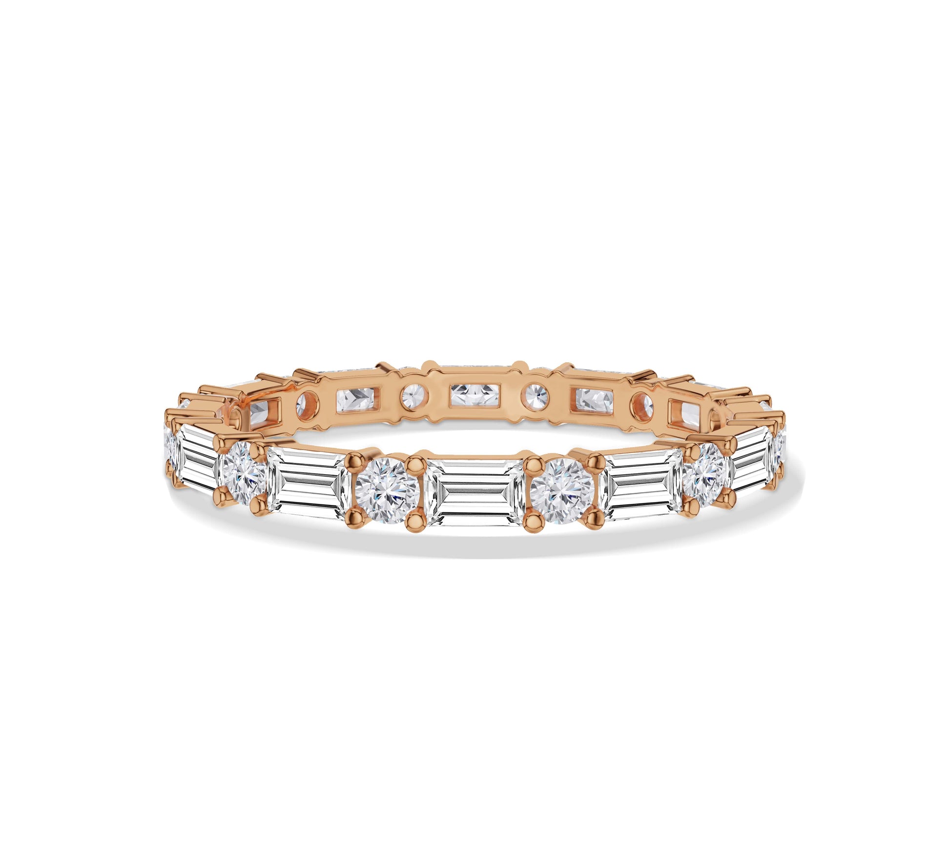 rose gold baguette and round diamond band