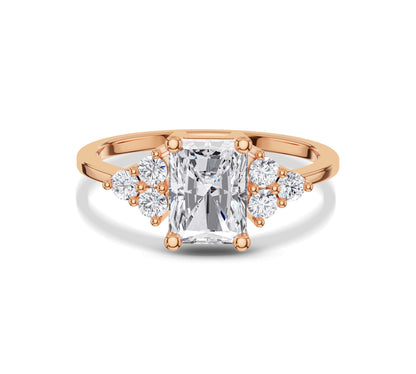 Rose gold radiant diamond ring with floral side design