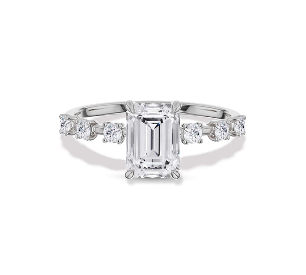 Emerald Diamond Engagement Ring with Side Stone