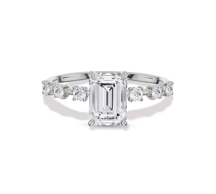 Emerald Diamond Engagement Ring with Side Stone