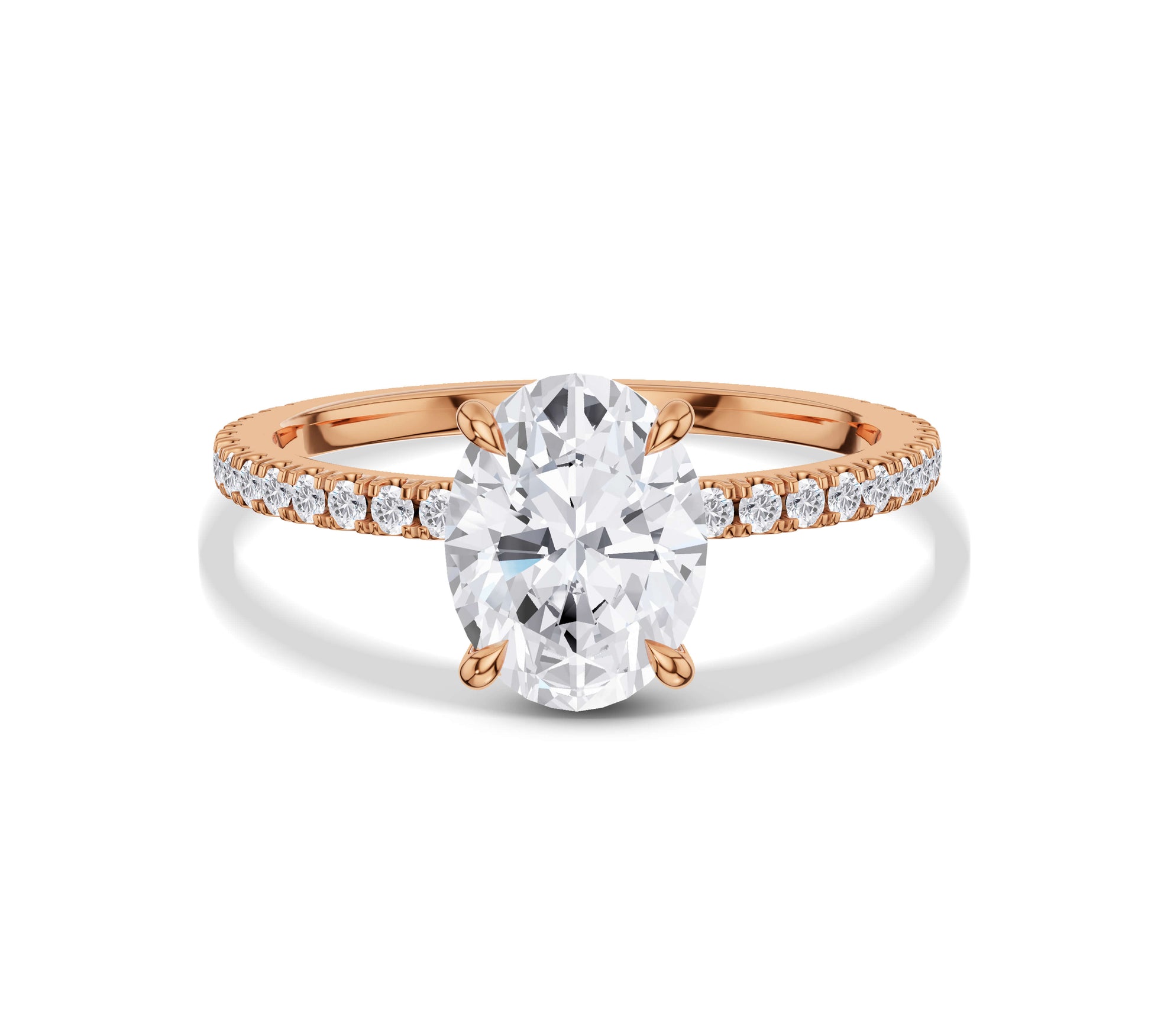 Side-view of modern floating diamond ring in gold