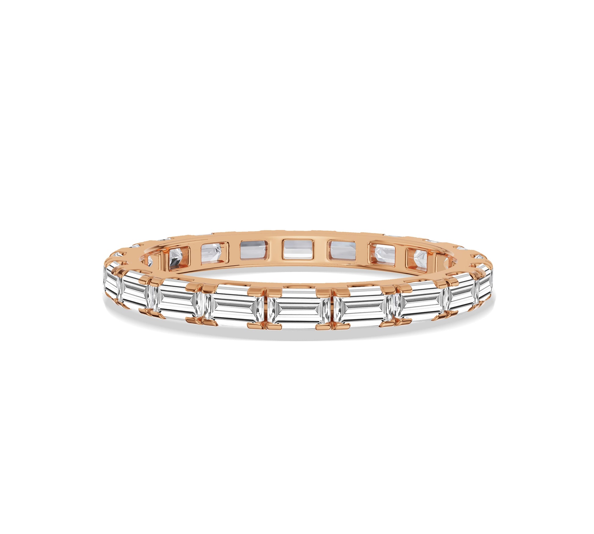 rose gold baguette diamond wedding band