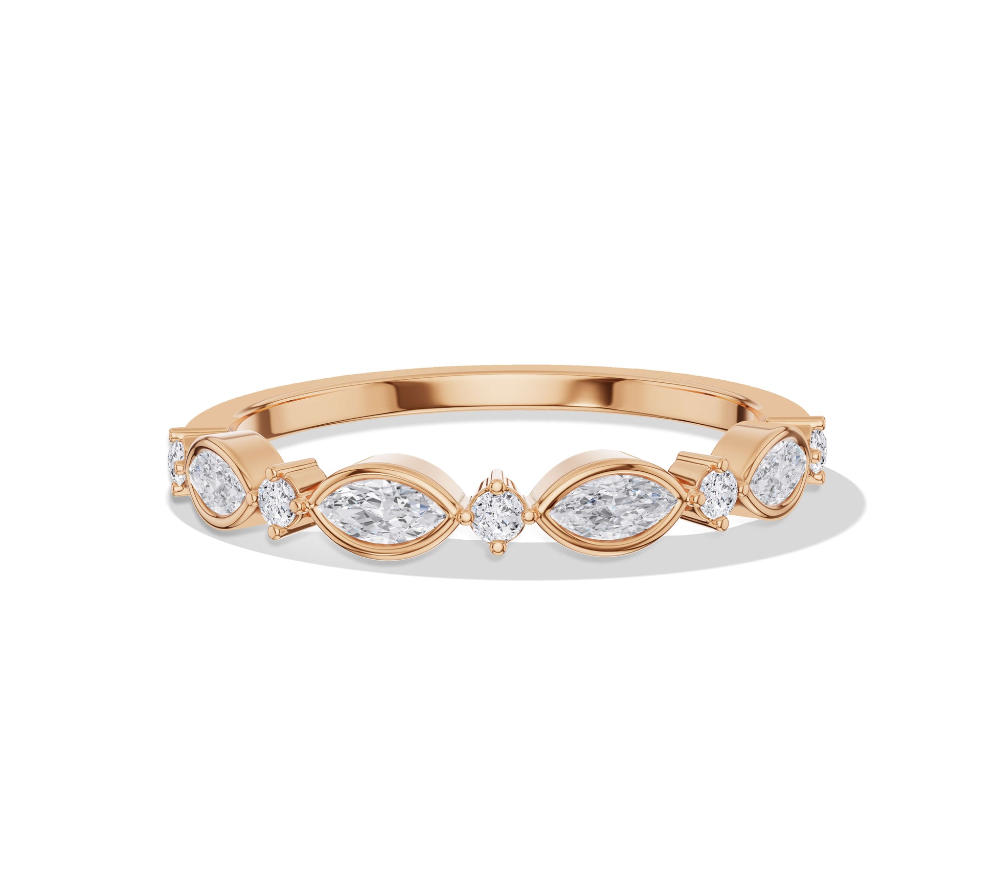 Decorative gold ring with vintage-inspired marquise diamonds