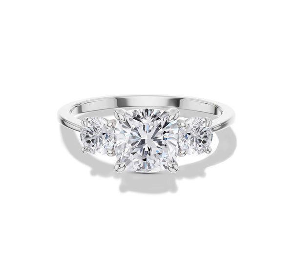 Cushion and Round Three Stone Diamond Ring