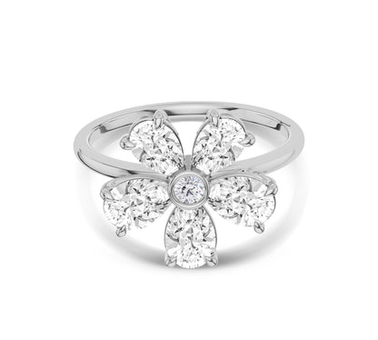 white gold statement flower diamond ring