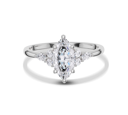White gold marquise diamond ring with side stones