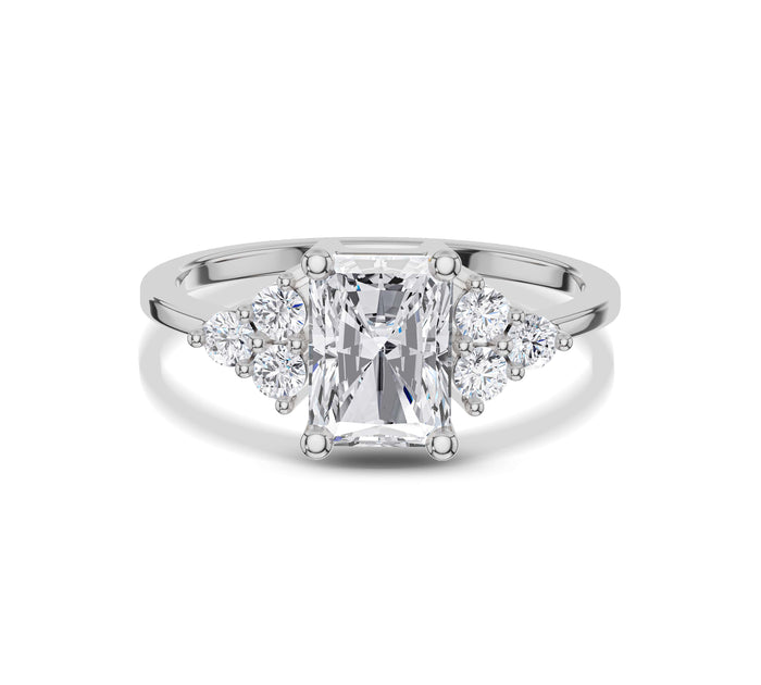Radiant Cut Diamond Ring with Cluster Side Stones