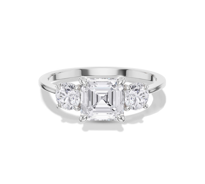 Asscher and Round Side Stone Engagement Ring