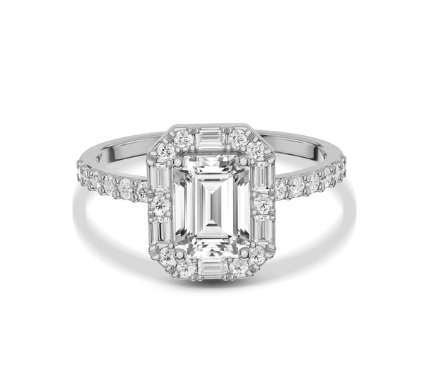 Emerald-Cut Halo Engagement Ring in Yellow Gold