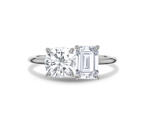 Cushion & Emerald Cut Lab Diamond Toi et Moi Ring