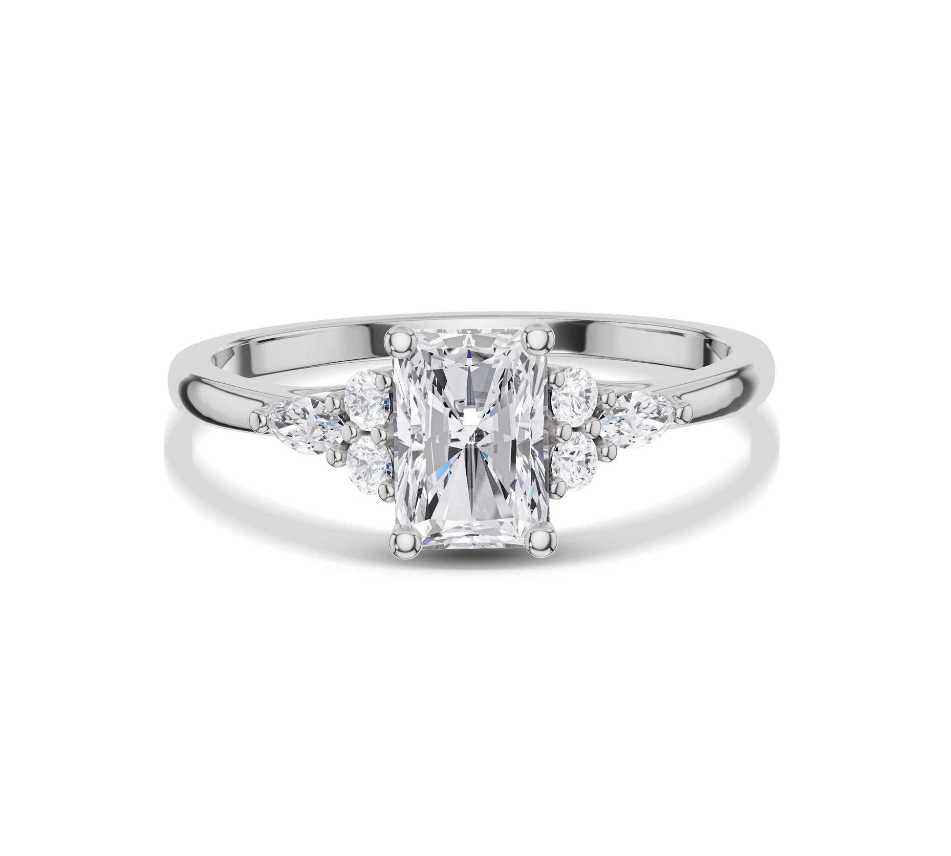 White gold radiant cluster ring bridal style