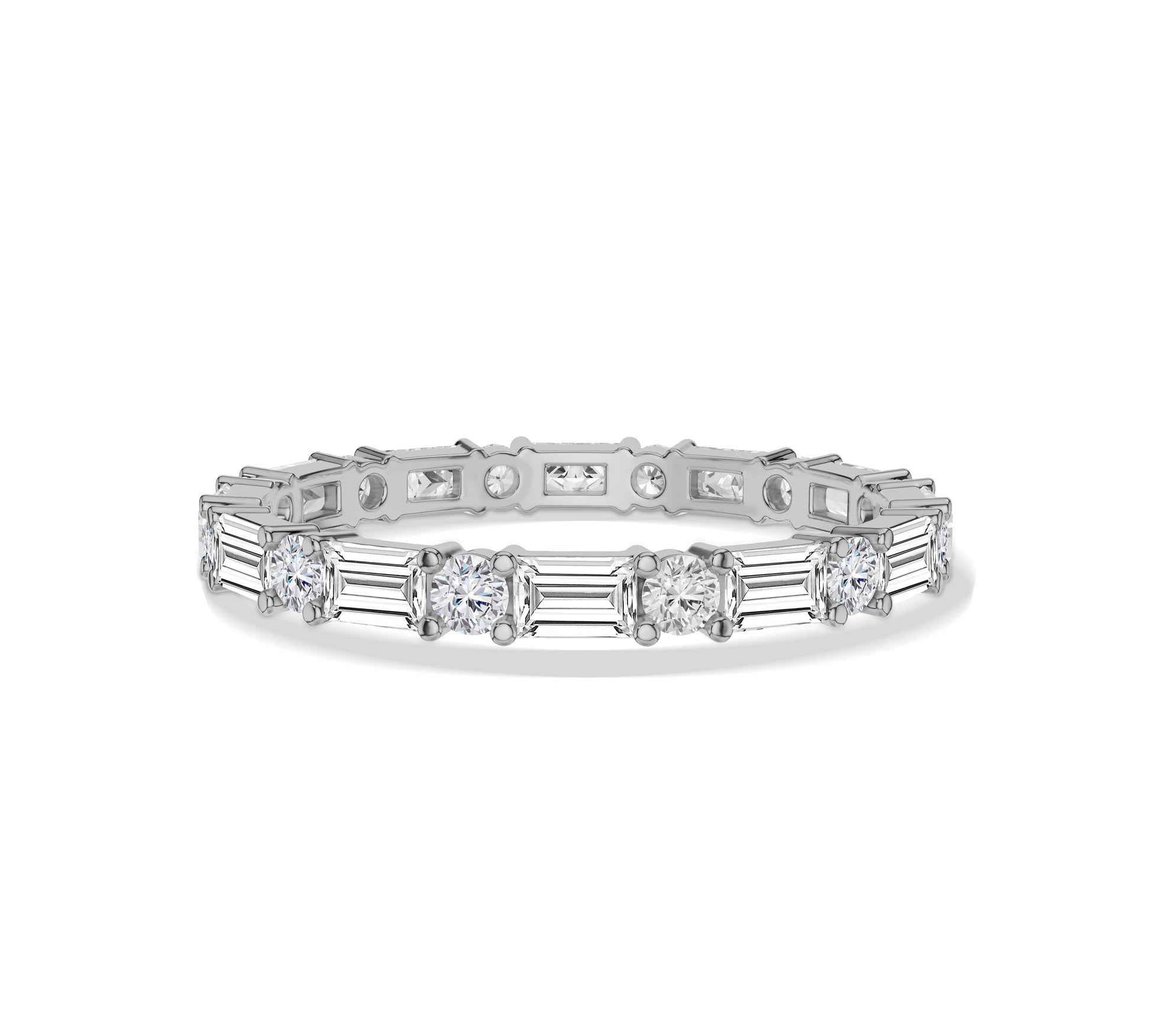 white gold baguette and round diamond band
