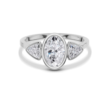 White gold oval cut diamond ring with side stones