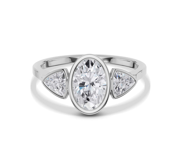 Oval Diamond Ring with Trillion Side Stones