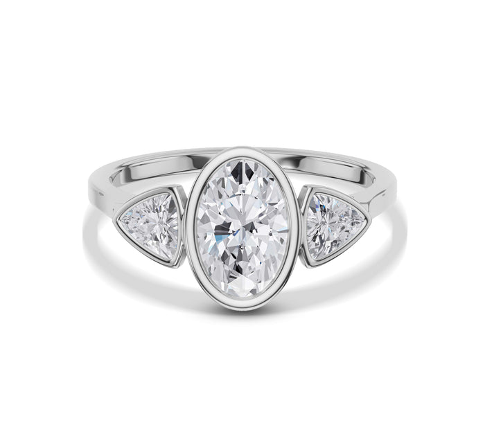 Oval Diamond Ring with Trillion Side Stones
