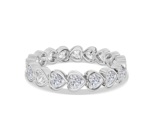 White gold eternity ring with heart brilliant cut diamonds