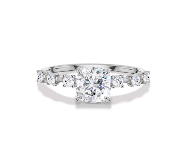 Cushion Cut Diamond with Space Side Stone Ring